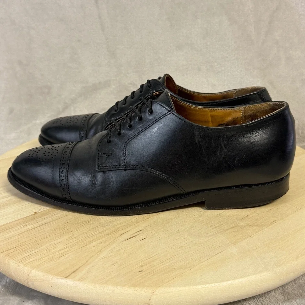 Cole Haan Mens Black Leather Cap Toe Brogue Derby Shoes Made in USA PM650 8C